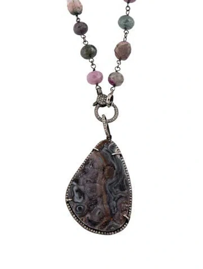 Pre-owned Sheryl Lowe Diamond & Multistone Beaded Pendant Necklace, 36", 36"