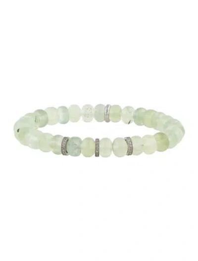 Pre-owned Sheryl Lowe Diamond & Prehnite Bead Bracelet, 6.25" In Multicolor