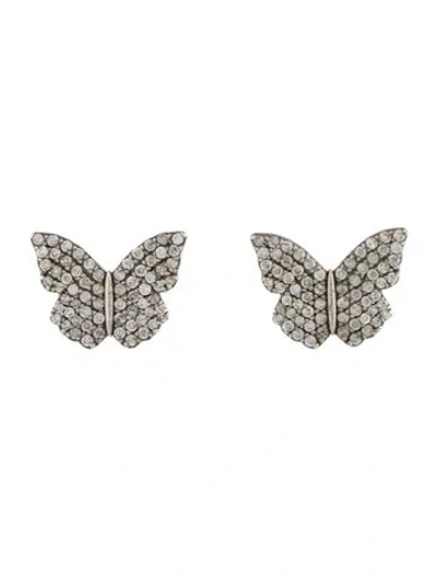 Pre-owned Sheryl Lowe Diamond Butterfly Stud Earrings In Multi