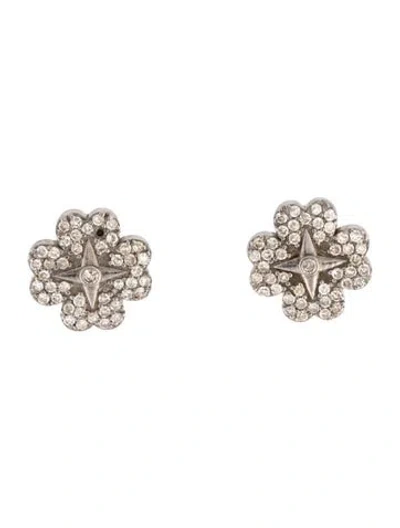 Pre-owned Sheryl Lowe Diamond Clover Stud Earrings In Multicolor