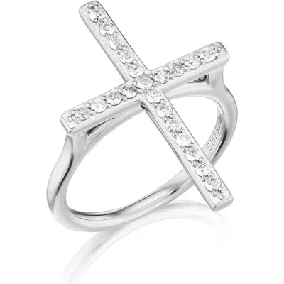 Sheryl Lowe Diamond Cross Ring In Sterling Silver