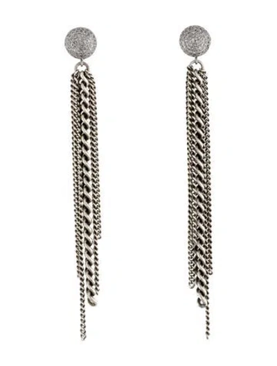 Pre-owned Sheryl Lowe Diamond Dome Stud Earrings With Chain Fringe In Multi