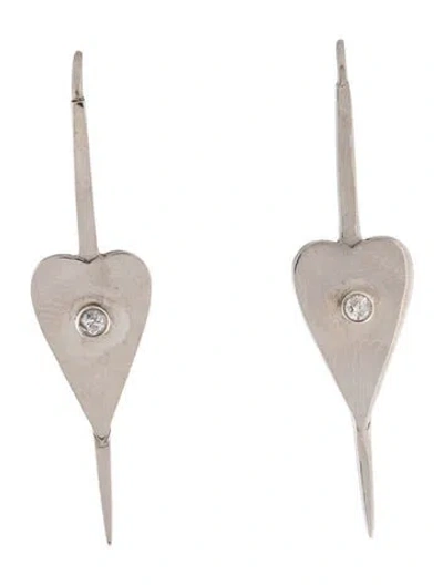 Pre-owned Sheryl Lowe Diamond Heart Drop Earrings In Multicolor