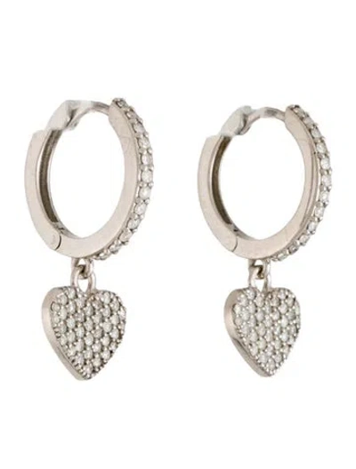 Pre-owned Sheryl Lowe Diamond Heart Hoop Earrings In Multicolor