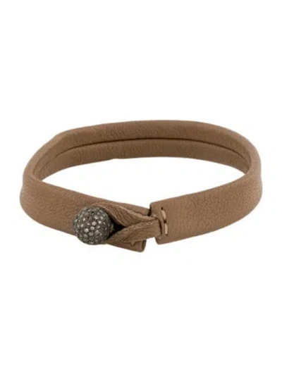Pre-owned Sheryl Lowe Diamond Leather Wrap Bracelet, 6.25" In Brown