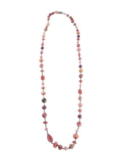 Pre-owned Sheryl Lowe Diamond ,opal , Rhodochrosite & Ruby Beaded Necklace, 42.5" In Multi