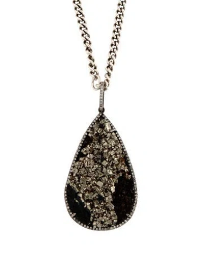 Pre-owned Sheryl Lowe Diamond, Pyrite & Basalt Pendant Necklace, 37" In Multicolor