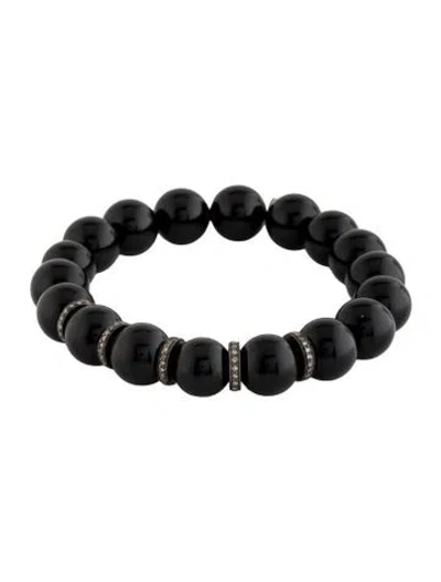 Pre-owned Sheryl Lowe Diamond Rondelle & Onyx Bead Bracelet, 6.25" In Multicolor