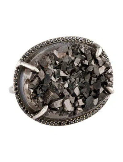 Pre-owned Sheryl Lowe Druzy & Diamond Cocktail Ring In Multi