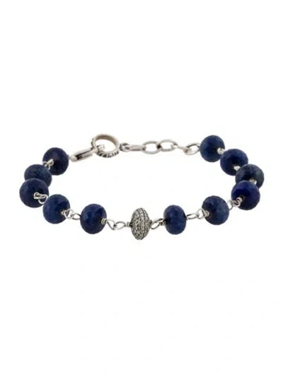 Pre-owned Sheryl Lowe Dumortierite In Quartz & Diamond Bead Link Bracelet, 7" In Multi