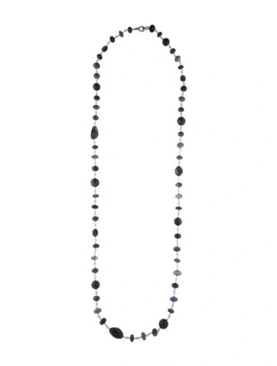 Pre-owned Sheryl Lowe Dyed Pearl, Coated Labradorite, Iolite, Sapphire & Diamond Beaded Necklace, 44.25" In Multi