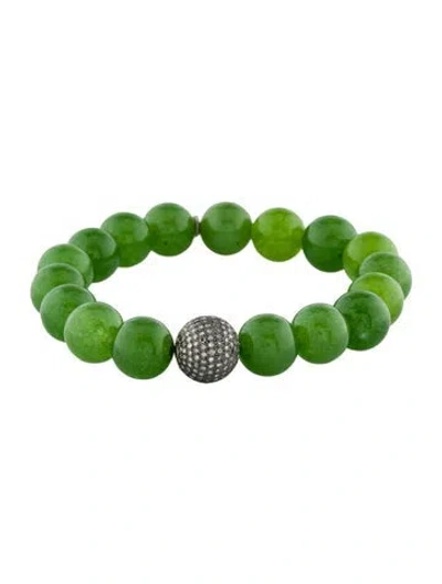 Pre-owned Sheryl Lowe Dyed Quartzite & Diamond Bead Bracelet, 6" In Multi