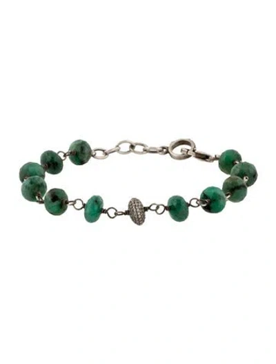 Pre-owned Sheryl Lowe Emerald & Diamond Bead Bracelet, 7" In Multi