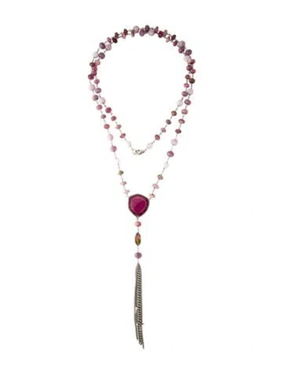 Pre-owned Sheryl Lowe Glass-filled Ruby, Multistone & Diamond Lavalier Necklace, 48" In Multicolor