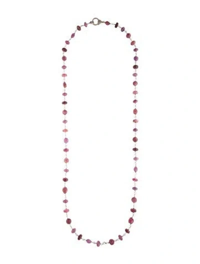 Pre-owned Sheryl Lowe Glass-filled Ruby, Tourmaline & Diamond Bead Necklace, 38" In Multicolor