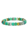 Sheryl Lowe Green Mix 8mm Bead Bracelet With Five Diamond Rondelles In Green Mix/sterling Silver
