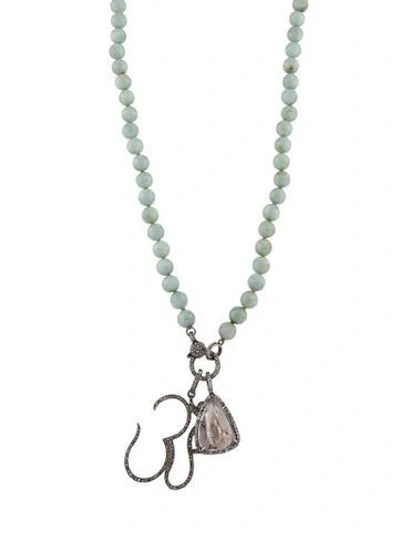 Pre-owned Sheryl Lowe Jadeite, Quartz & Diamond Bead Strand, 33" In Multi