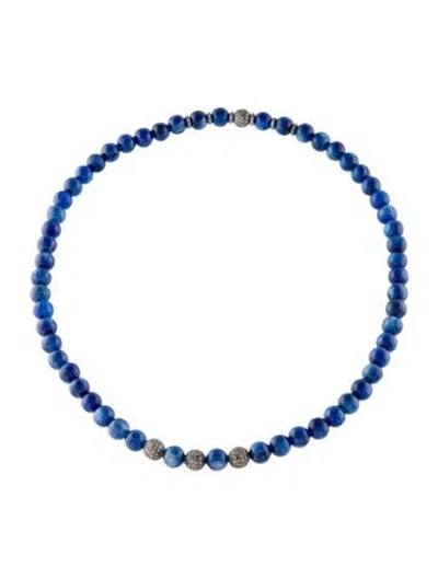 Pre-owned Sheryl Lowe Kyanite & Diamond Bead Strand Choker Necklace, 14" In Multicolor