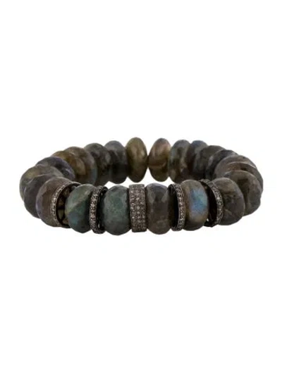 Pre-owned Sheryl Lowe Labradorite & Diamond Bead Bracelet, 6" In Multi