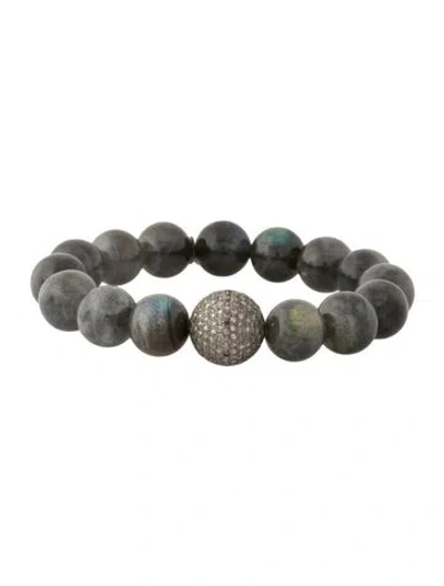 Pre-owned Sheryl Lowe Labradorite & Diamond Bead Bracelet, 6.25" In Multi