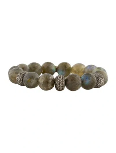 Pre-owned Sheryl Lowe Labradorite & Diamond Bead Bracelet, 6.5" In Multi
