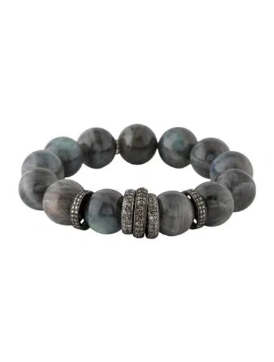 Pre-owned Sheryl Lowe Labradorite & Diamond Bead Bracelet, 7" In Multicolor
