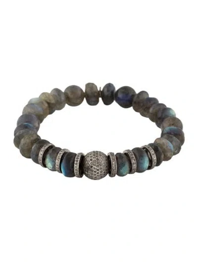 Pre-owned Sheryl Lowe Labradorite & Diamond Bead Strand Bracelet, 6.5" In Multi