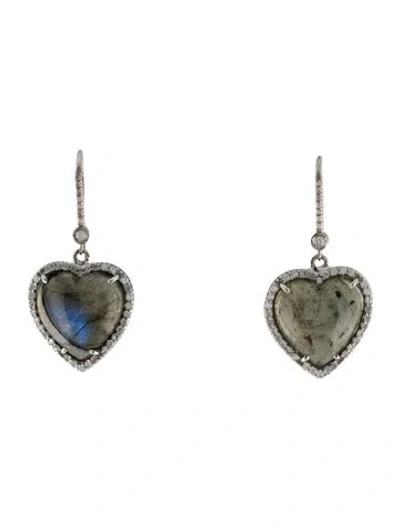Pre-owned Sheryl Lowe Labradorite & Diamond Heart Drop Earrings In Multi