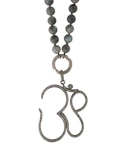 Pre-owned Sheryl Lowe Labradorite & Diamond Om Bead Pendant Necklace, 34.5" In Multicolor