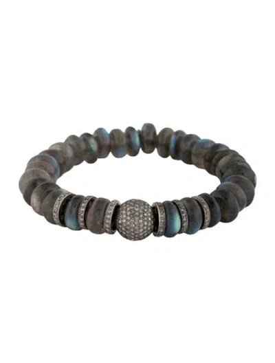 Pre-owned Sheryl Lowe Labradorite & Diamond Pavé Bead Bracelet, 6.25" In Multicolor