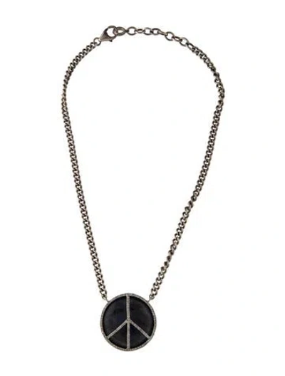 Pre-owned Sheryl Lowe Labradorite & Diamond Peace Sign Pendant Necklace, 17.5" In Multi