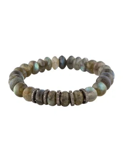 Pre-owned Sheryl Lowe Labradorite & Diamond Rondelle Bead Bracelet, 6.5" In Multi