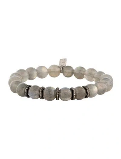 Pre-owned Sheryl Lowe Labradorite & Diamond Rondelle Bead Bracelet, 6.5" In Multicolor