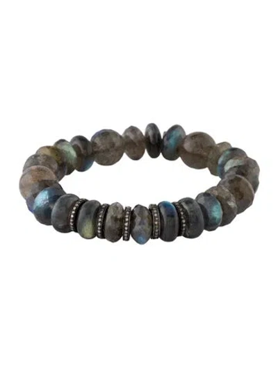 Pre-owned Sheryl Lowe Labradorite & Diamond Rondelles Station Bracelet, 6" In Multicolor