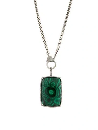 Pre-owned Sheryl Lowe Malachite & Diamond Pendant Necklace, 32" In Multi