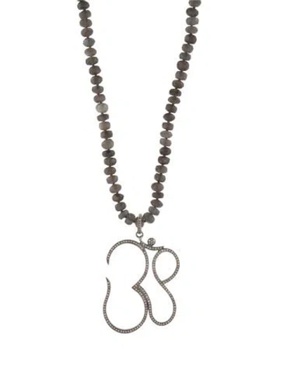 Pre-owned Sheryl Lowe Moonstone & Diamond Om Pendant Necklace, 34.5" In Multi