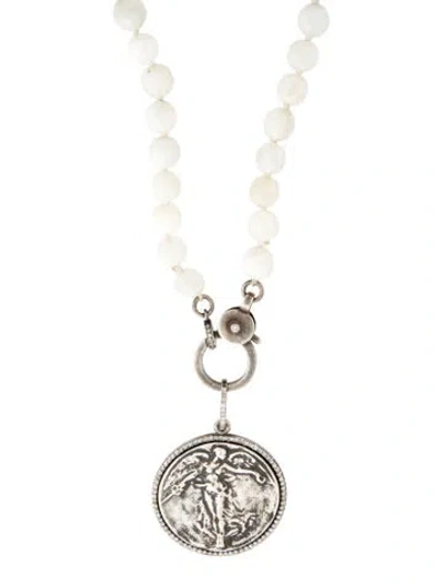 Pre-owned Sheryl Lowe Moonstone Labradorite & Diamond Coin Beaded Pendant Necklace, 37" In Multi