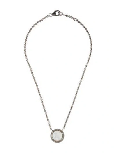 Pre-owned Sheryl Lowe Mother Of Pearl & Diamond Pendant Necklace, 18" In White