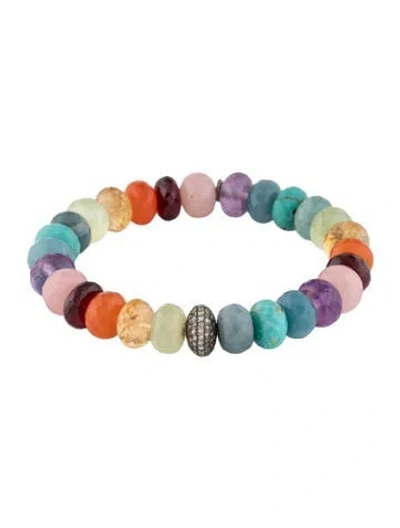 Pre-owned Sheryl Lowe Multistone Rainbow Mix Bead Bracelet, 6.25" In Multicolor