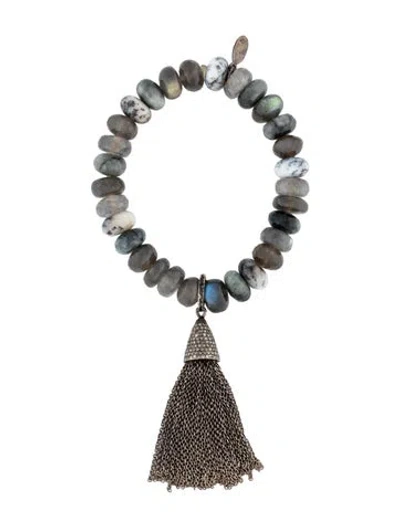 Pre-owned Sheryl Lowe Multistone Tassel Bracelet, 6.25" In Multicolor