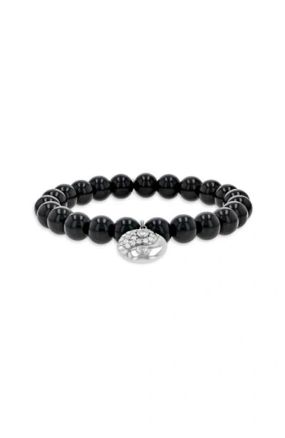 Sheryl Lowe Onyx 8mm Bead Bracelet With Diamond  Yin Yang Charm