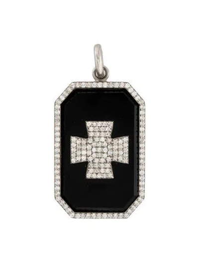 Pre-owned Sheryl Lowe Onyx & Diamond Dog Tag Pendant In Multi