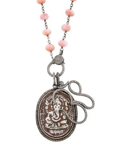 Pre-owned Sheryl Lowe Opal & Diamond Ganesha Pendant Necklace, 35" In Multi
