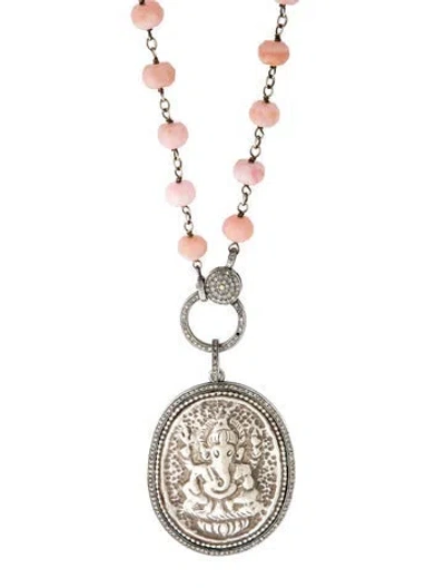 Pre-owned Sheryl Lowe Opal & Diamond Ganesha Pendant Necklace, 37.5" In Multi