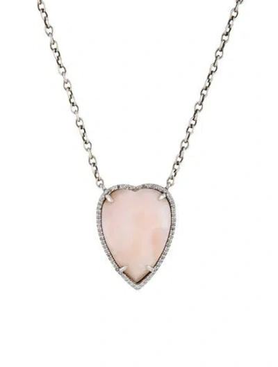 Pre-owned Sheryl Lowe Opal & Diamond Heart Pendant Necklace, 18" In Multicolor