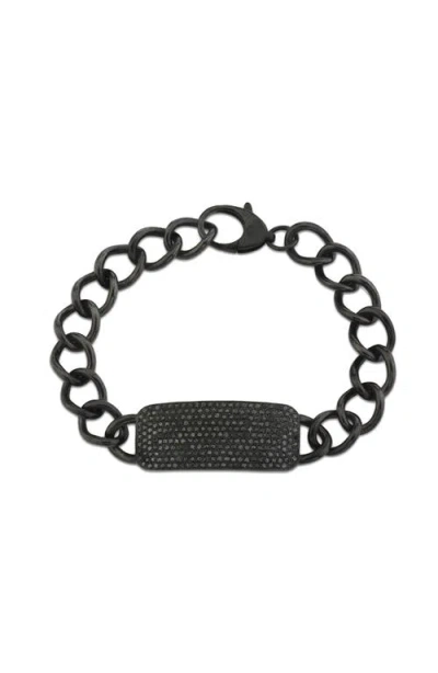 Sheryl Lowe Pave Diamond Id Tag Chain Bracelet In Black Rhodium
