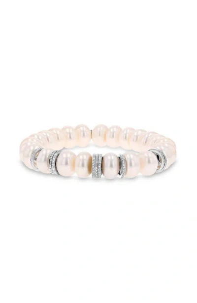 Sheryl Lowe Pearl 11mm Bead Bracelet With 9 Diamond Rondelles In Pearl/sterling Silver