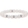 Sheryl Lowe Pearl 8mm Bead Bracelet With 3 Diamond Rondelles