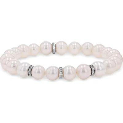 Sheryl Lowe Pearl 8mm Bead Bracelet With 3 Diamond Rondelles