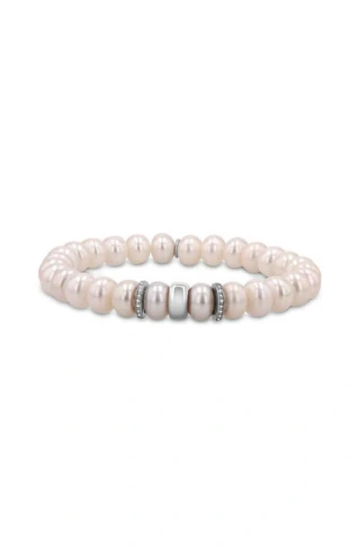 Sheryl Lowe Pearl 8mm Bead Bracelet With Diamond And Smooth Rondelles In Pearl/sterling Silver